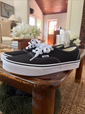 Vans Black Canvas Low-Top Sneakers with White Accents - note, these are an 8wide